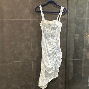 Light Blue Floral Ruched Midi Dress